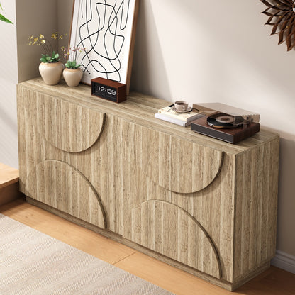Dressoir – Opbergkast – Ladekast – Buffettafel – Sideboard – Modern Design – Veerbelaste Deur – Beige Wit – Duurzaam Niet-Houten Materiaal – Meerdere Planken – Eenvoudige Montage