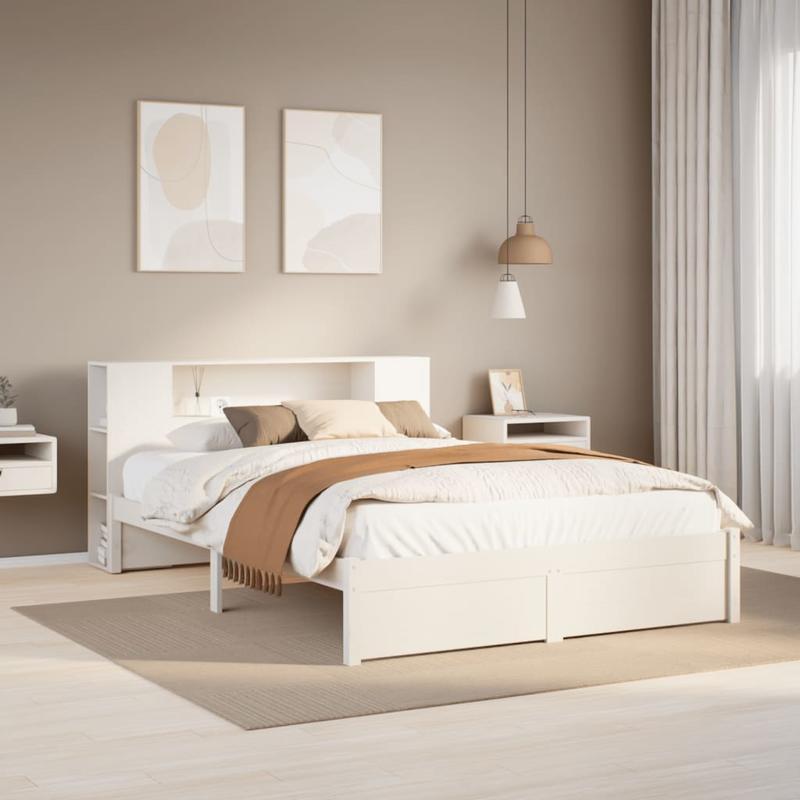 Bedframe – Boekenkastbed – Bed – Eenpersoonsbed – Opbergbed – Modern Wit – Stevig Dennenhouten Frame – 120x200 cm – Eenvoudige Montage