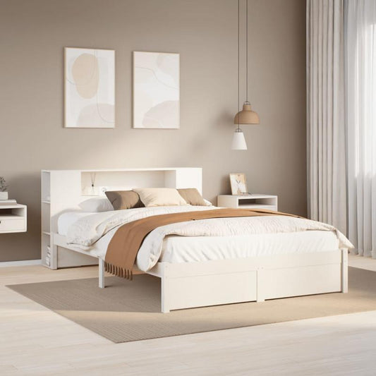 Bedframe – Boekenkastbed – Bed – Eenpersoonsbed – Opbergbed – Modern Wit – Stevig Dennenhouten Frame – 120x200 cm – Eenvoudige Montage