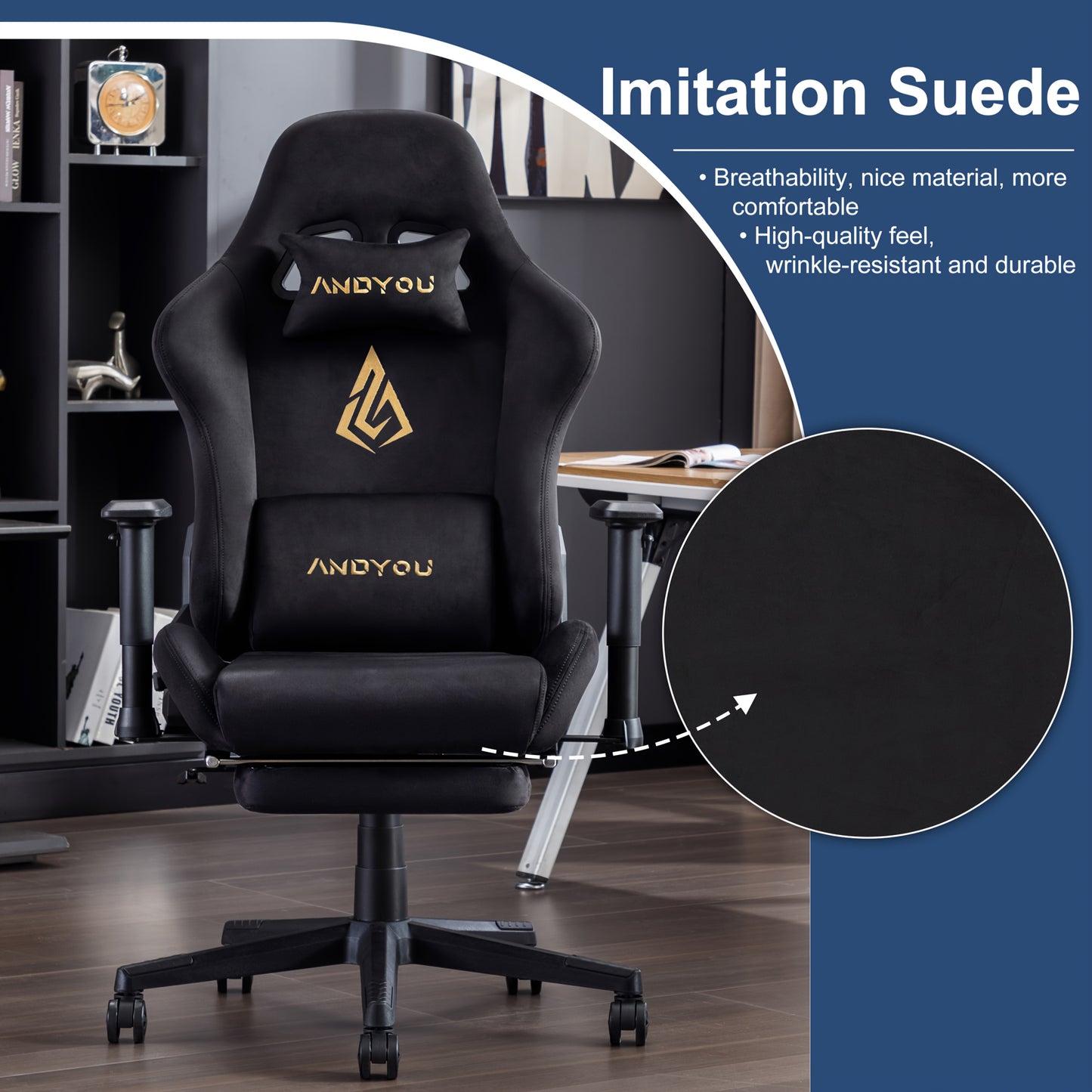 Ergonomic Gaming Chair with Footrest & Lumbar Support - Adjustable Height, 360° Swivel, Manual Recline Handle, Thickened PU Cushioned Seat & Backrest, Breathable Mesh-like Open Back Design, Heavy-Duty Metal Frame - Racing St