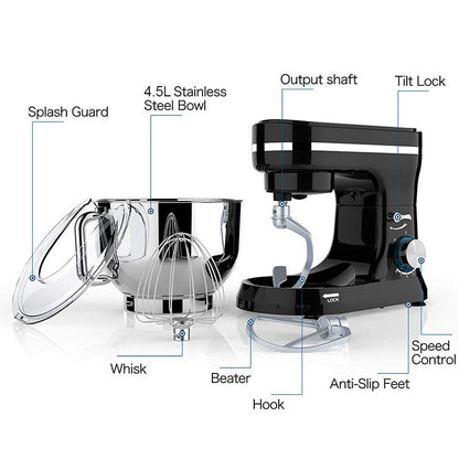 Elektrische Keukenmixer – Standmixer – Handmixer – Mixer Blender – Mixer Grinder – 4.2 Liter Mengkom – 6 Snelheden Met Deeghaak & Klopper – Zwart