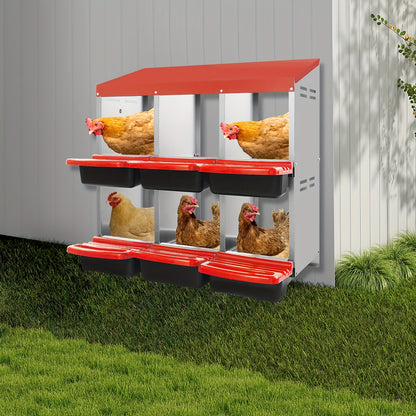 6-Compartment Heavy-Duty Plastic Chicken Nesting Box with Ventilation System & Egg Collection - Red Outdoor/Indoor Egg Laying Station, Easy-Clean Design, No Batteries/Electricity, Durable Weatherproof Construction for Backyar