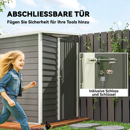 Tuinberging – Tuinschuur – Opbergkast – Buitenberging – Metaalberging – Lichtgrijs – Gegalvaniseerd Staal – Vergrendelbare Deur – Eenvoudige Montage – 142 x 184 x 165/181 cm