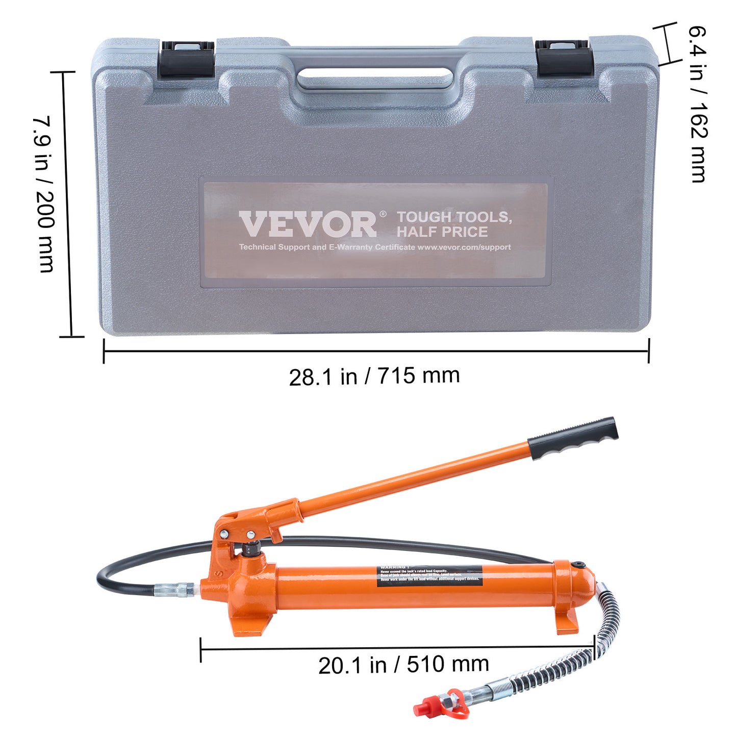 Hydraulische Krik – Hydraulische Hefset – Lift Ram – Porta Power – Werkplaats Krik – 10 Ton Capaciteit – Extra Lange Hendel & 1,4m Olieslang
