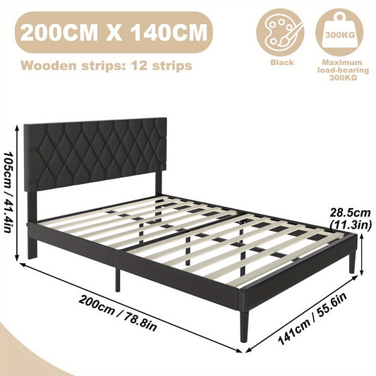 Bedframe Kunstleer – Ledikant – Slaapkamerbed – Platformbed – Tweepersoonsbed – Zwart Kunstleer – Metalen Frame – 140 x 200 cm
