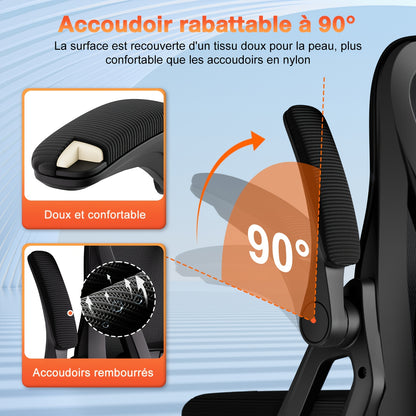 Office Chair, Ergonomic Office Chair With Adjustable Backrest And Folding Armrests, Executive Chair 150 Kg, Ergonomic Chair Rocking Function Up To 135°, For Bedrooms And Offices