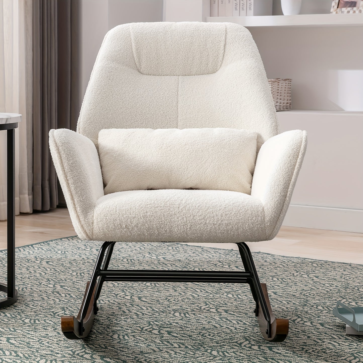 Schommelstoel – Relaxstoel – Wiegstoel – Schommelstoel met hoge rug – Witte Schommelstoel – Ergonomisch Design – Linnenmix Bekleding