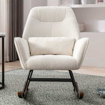 Schommelstoel – Relaxstoel – Wiegstoel – Schommelstoel met hoge rug – Witte Schommelstoel – Ergonomisch Design – Linnenmix Bekleding