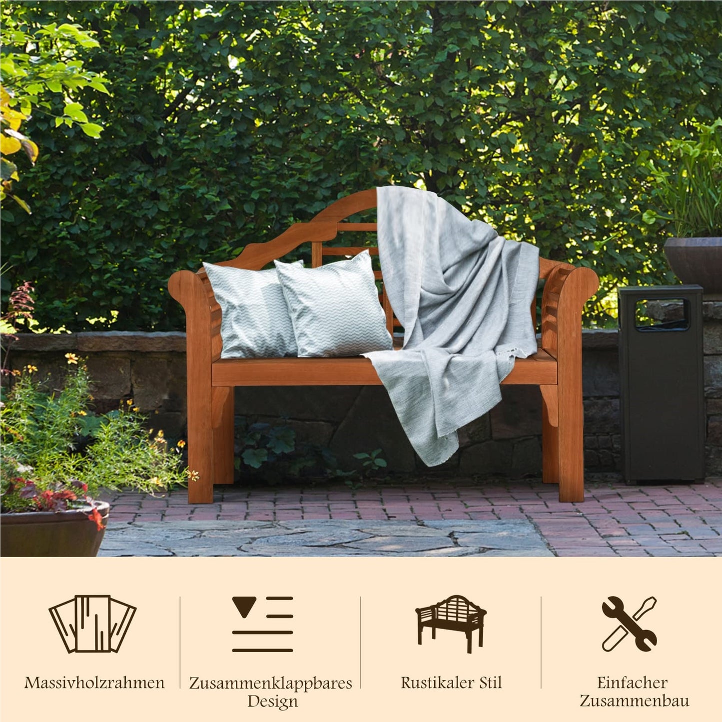 Tuinbank – Buitenbank – Balkonbank – Terrasbank – Parkbank – Opvouwbaar – Weerbestendig Acaciahout – 2-Zits – Draagvermogen 360 kg