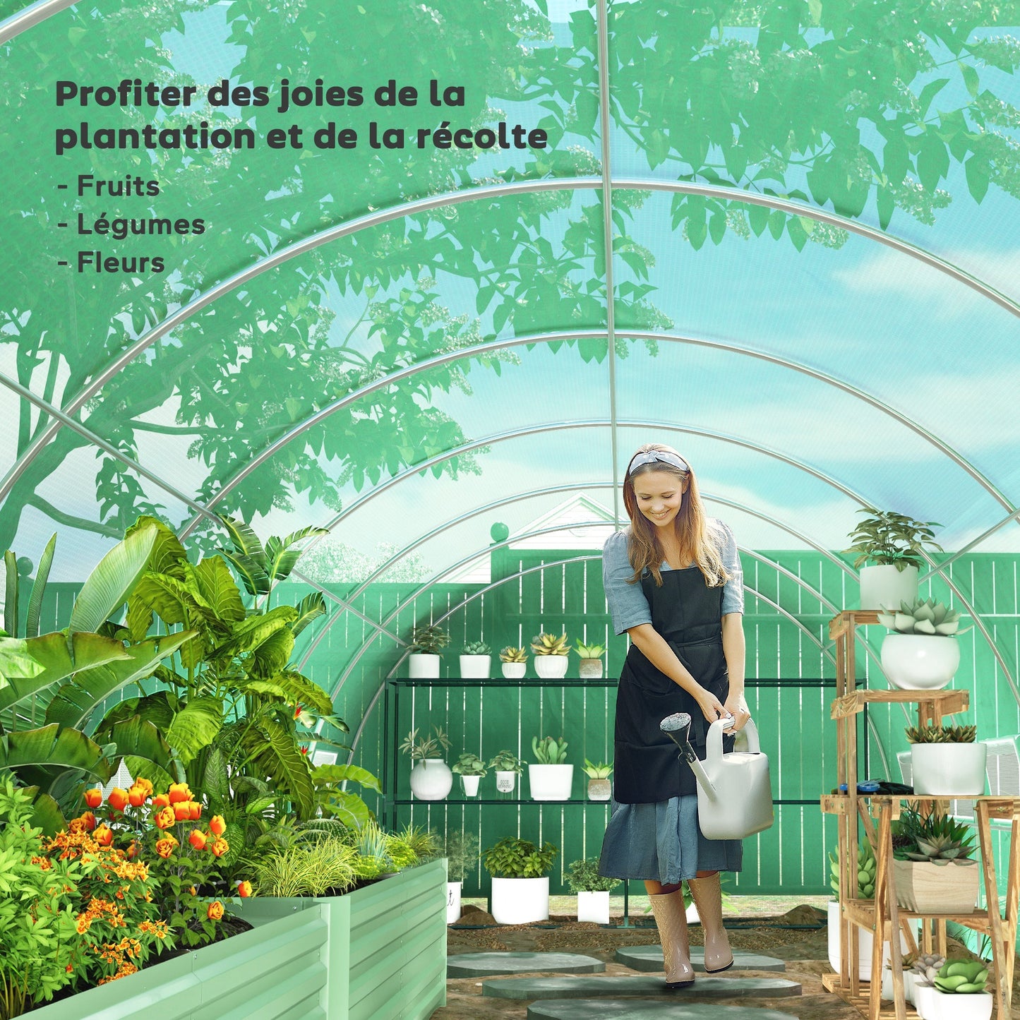 Tuinkas – Tuinserre – Kas – Groentetunnel – Tuinkas Tunnel Groen – 24 m² – 16 Ramen Met Muskietennet – Gegalvaniseerd Stalen Frame – PE Zeildoek Met UV-Bescherming