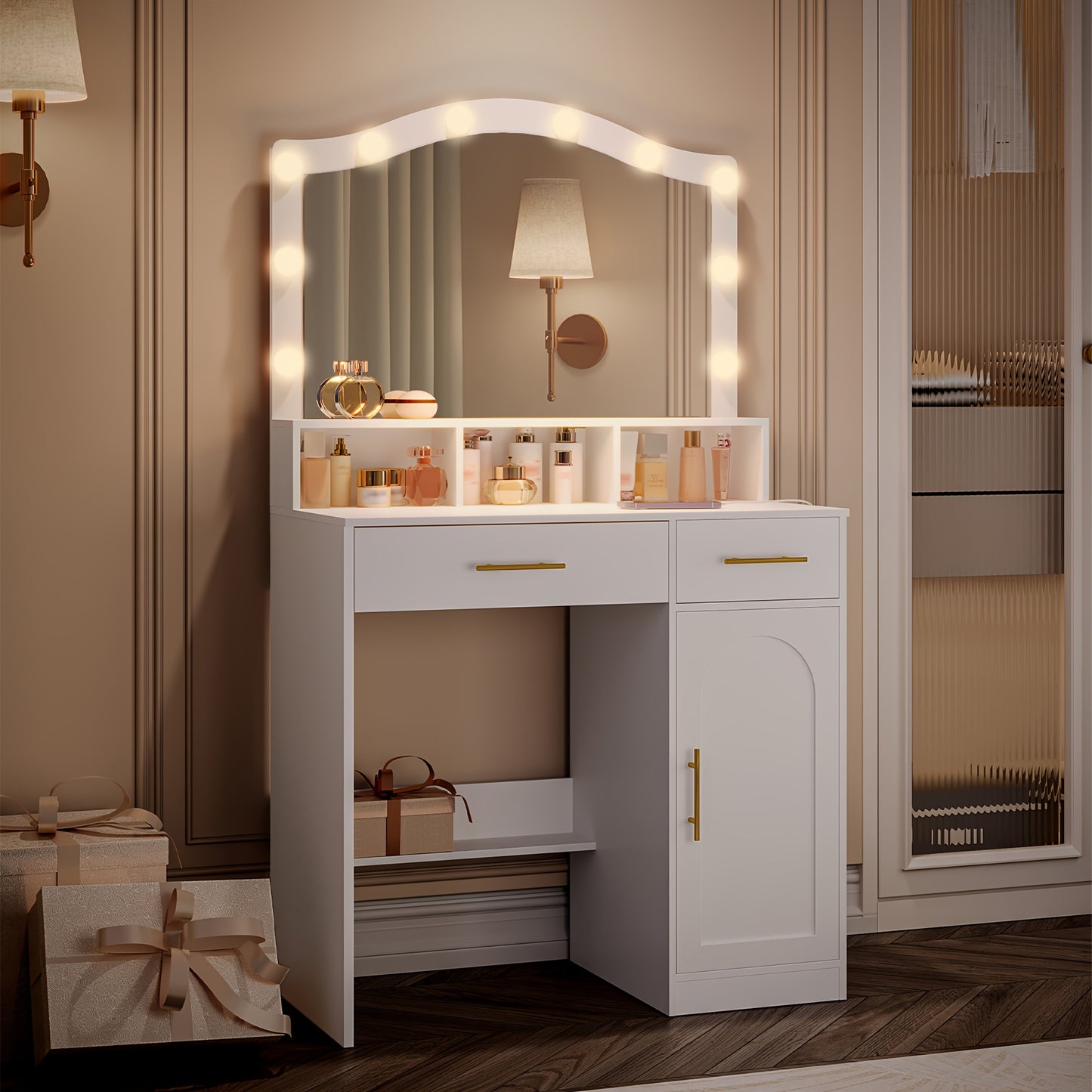 Make-up Tafel – Kaptafel – Schminktafel – Dressing Table – Toilette Tafel – Groot HD Spiegel – 3-Kleurige Instelbare LED-Verlichting