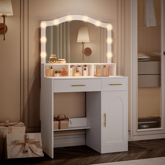 Make-up Tafel – Kaptafel – Schminktafel – Dressing Table – Toilette Tafel – Groot HD Spiegel – 3-Kleurige Instelbare LED-Verlichting