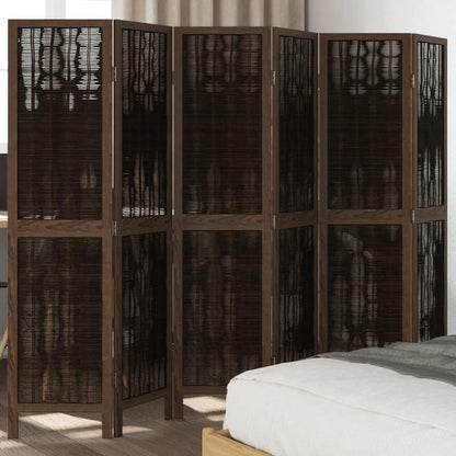 Modern 6-Panel Wooden Divider Environment - Brown Dark Solid Paulownia Wood, Removable & Reusable Indoor/Outdoor Room Divider for Living Room, Bedroom, Office, Kitchen, Dining Room, Patio, Balcony, Partition, Versatile Divide