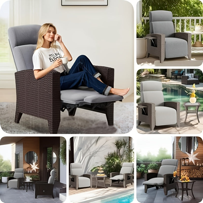 2pcs Brown PE Rattan Sofa Set with Coffee Table & Dust Cover - All-Weather Outdoor Furniture, 160° Flat Recline & Extendable Footrest, Cushioned Comfort, UV-Resistant Wicker Patio Lounge Set for Balcony, Garden, Poolside - E