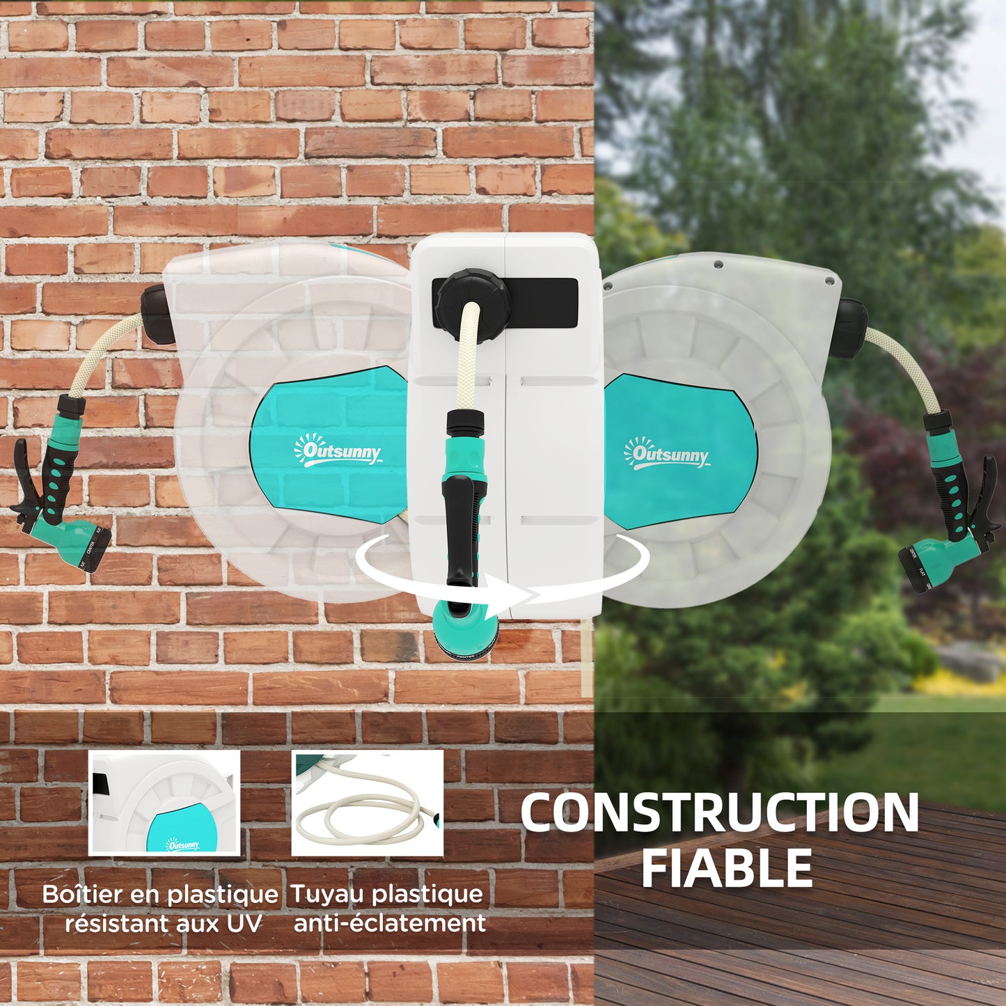 Tuinslanghaspel – Slanghaspel – Wandslangenbox – Slanghouder – Slangenwagen – 25 Meter Slang – Automatische Oprolfunctie met 180° Draaibare Muurbeugel