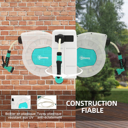 Tuinslanghaspel – Slanghaspel – Wandslangenbox – Slanghouder – Slangenwagen – 25 Meter Slang – Automatische Oprolfunctie met 180° Draaibare Muurbeugel