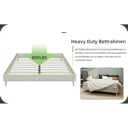 Bedframe – Bed – Tweepersoonsbed – Platformbed – Slaapbank – Gestoffeerd – 160x200 cm – Beige Velvet – Stabiel Metalen Frame – Eenvoudige Montage