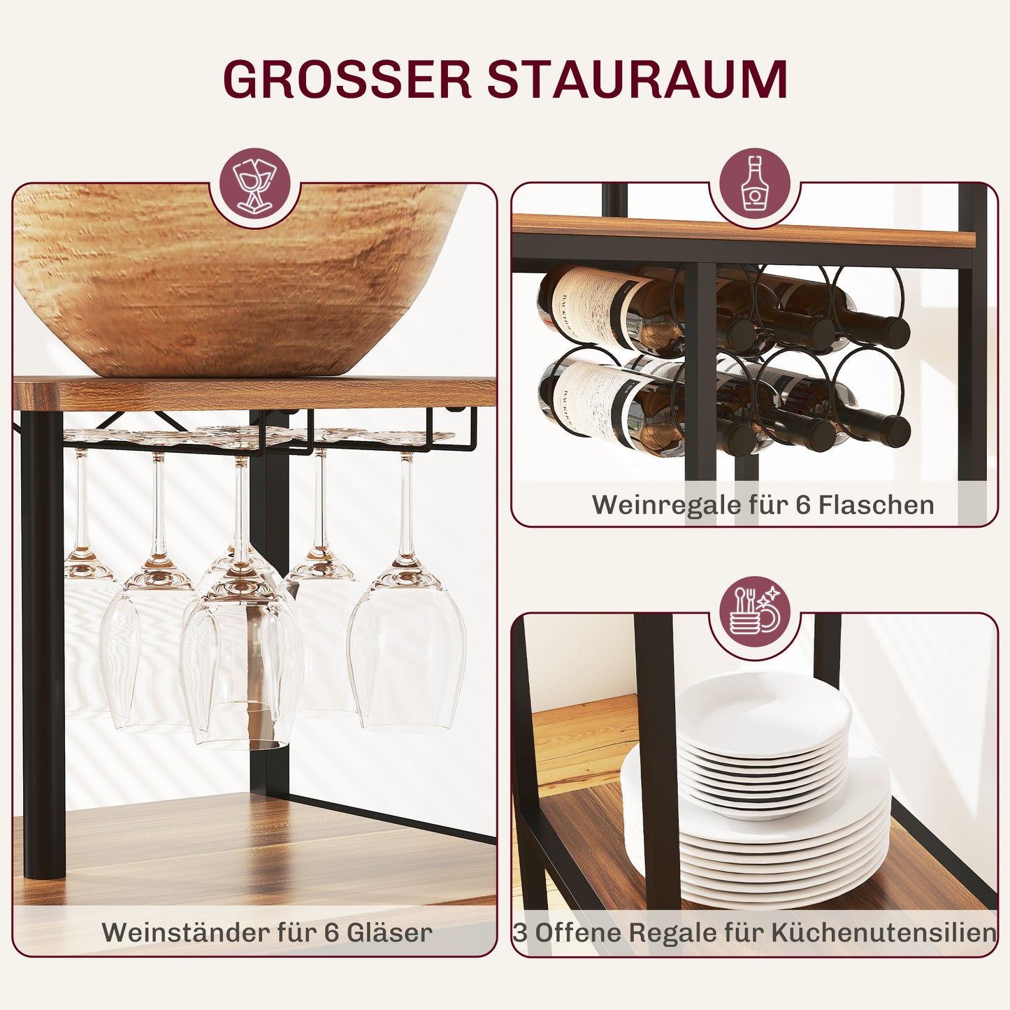 3-Delige Barset – Bar Tafel – Bistro Set – Terrasmeubilair – Huisbar – Bruin – Met Wijnrek en Glashouder – Comfortabele Stoelen met Voetsteunen