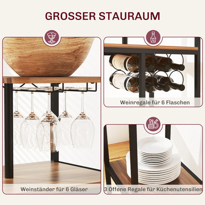 3-Delige Barset – Bar Tafel – Bistro Set – Terrasmeubilair – Huisbar – Bruin – Met Wijnrek en Glashouder – Comfortabele Stoelen met Voetsteunen