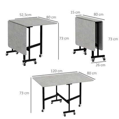 Inklapbare Eettafel – Opklapbare Tafel – Uitklapbare Tafel – Tafel Met Wieltjes – Vouwtafel – Grijs – Stalen Frame – 3 Instelbare Standen