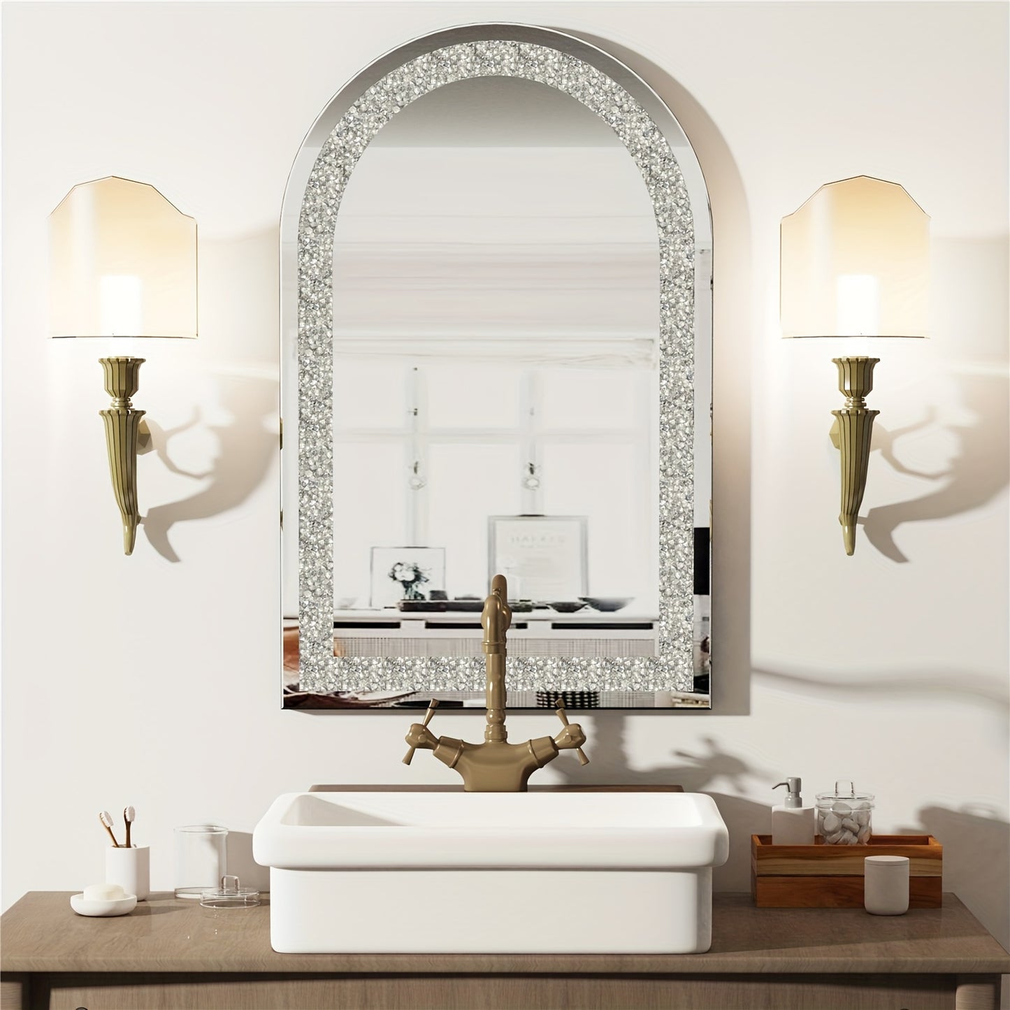 Wandspiegel – Passpiegel – Badkamerspiegel – Hangspiegel – Woonspiegel – Boogvormig Design – 60x90 cm Kristalhelder Glas