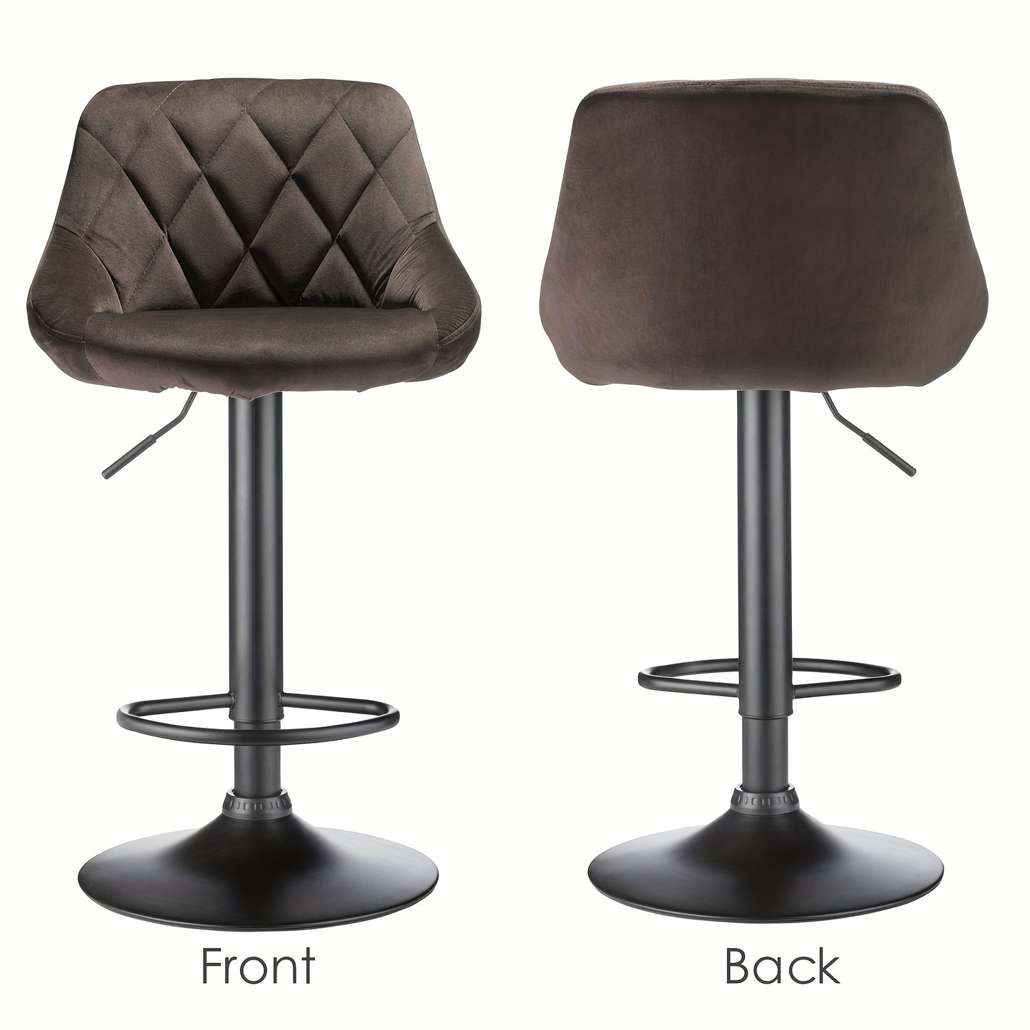 Velvet Barkrukken – Barstoelen – Keukenkrukken – Horecakrukken – Barkruk Set 2 Stuks – Zachte Velvet Bekleding – Stevig Metalen Frame - Bruin