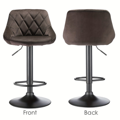 Velvet Barkrukken – Barstoelen – Keukenkrukken – Horecakrukken – Barkruk Set 2 Stuks – Zachte Velvet Bekleding – Stevig Metalen Frame - Bruin