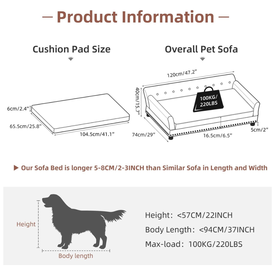 Huisdier slaapbank - Bingopaw - Waterdicht sofa-type honden bed- Huisdier knuffel lounge bed - Met afneembaar kussen - XL - 120 x 78