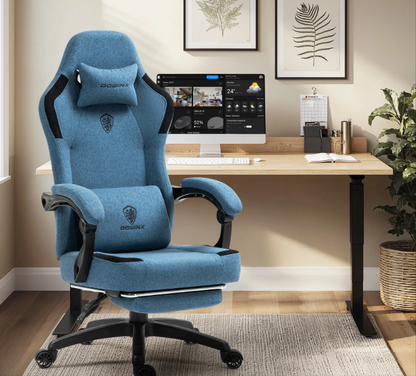 Ergonomische Gaming Stoel – Bureaustoel – Computerstoel – Office Chair – Zwart Blauw – Verstelbare Voetsteun – Ademend Mesh Rugleuning