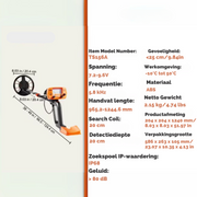 Metaaldetector - Metaalzoekapparaat voor professionals - Hoge nauwkeurigheid - Oplaadbaar - LCD-scherm - Verstelbaar 38-49in - 8in spoel - Zwart en oranje