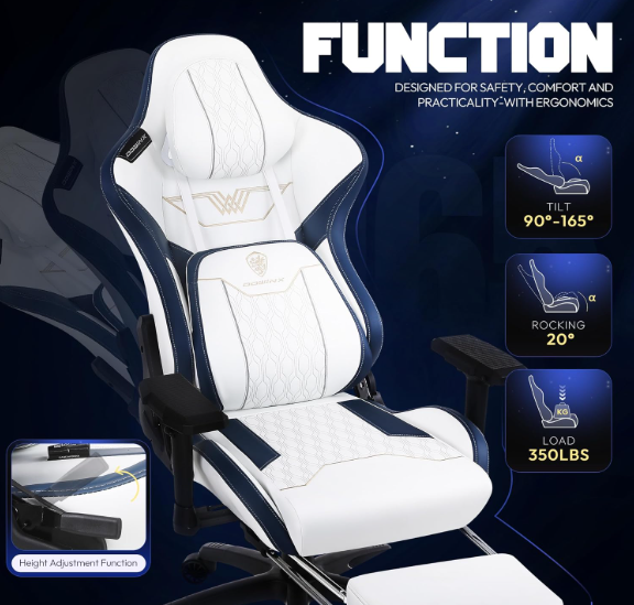 Gamingstoel – Gamestoel – Gaming Chair – Game Stoel – Bureaustoel – Ergonomische Lendensteun – Pocketveren Zitkussen Met Voetensteun – Hoge Rugleuning – Met Metalen Frame