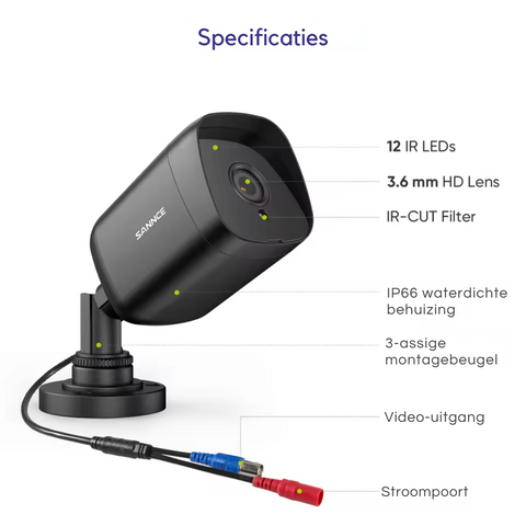 Sannce - DT81BF-CR1CP - Beveiligingscamerasysteem - 5MP - Openlucht - Bewakingscamera - Beveiligingscamera - Beveiligingscamerasysteem - 8 stuk - NTSC,PAL - Zwart