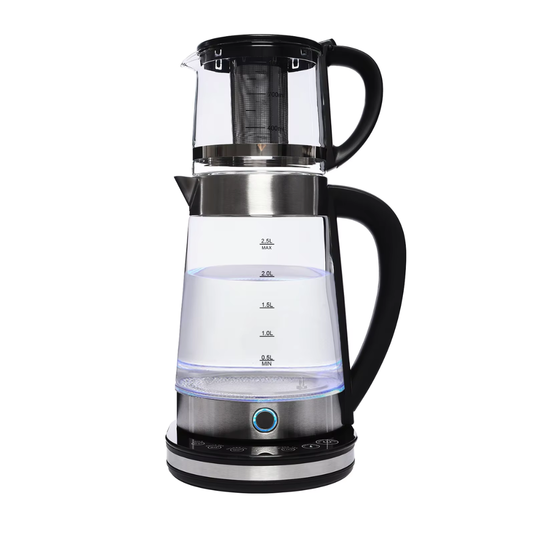 Theeset met Waterkoker en Theepot – Glazen Waterkoker 2.5L + Theepot met Filter 1L – Set van Ketel en Theepot – Voor Thee & Infusies – Stijlvol en Hittebestendig Glas