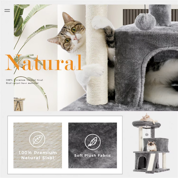 Grote kattenboomtoren Condo Meubels – Krabpaal & Kattenspringspeelgoed met Ladder – Huisdierhuis voor Kittens & Katten – Speelstructuur met Meerdere Niveaus