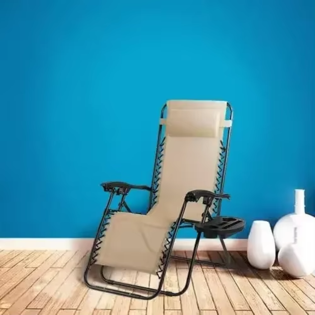 Ligstoelen Set met Tafel - Loungeset Buiten - Verstelbare Tuinstoelen - Campingstoelen - Opvouwbare Strandstoelen met Hoofdkussen en Bekerhouder - Beige