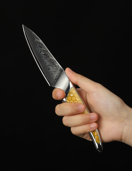 Damastmes – Koksmes – Schilmes – Utility Mes – Professioneel – VG10 Damascusstaal Lemmet – Resin Handvat – Messenset 3-delig
