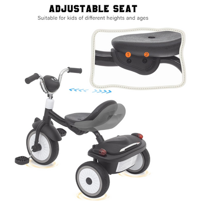 Driewieler voor Peuters – Kinderfiets Opvouwbaar met PU Wielen – Verstelbaar Zadel – Met Voorlamp & Opbergmand – 1 tot 3 Jaar – Zwart