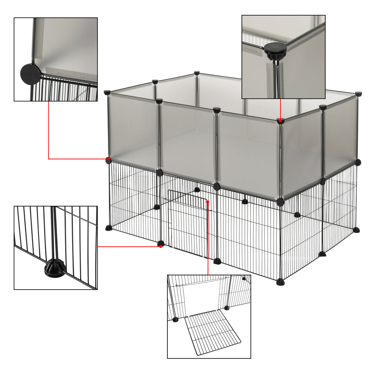 Dierenren - Kat - Hond - Binnenhuis - Ren - Buitenhuis - 107 cm x 72 cm x 72 cm - Grijs