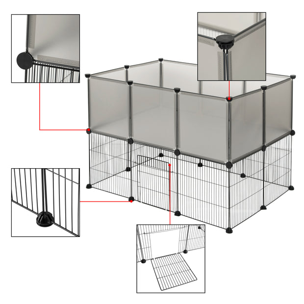 Dierenren - Kat - Hond - Binnenhuis - Ren - Buitenhuis - 107 cm x 72 cm x 72 cm - Grijs