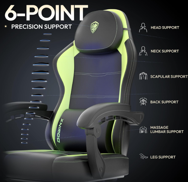 Gamingstoel – Bureaustoel – Desk Chair – Zitzak – Game Chair – Ergonomisch Design – Draagkracht 136 kg – Voetensteun – Groen