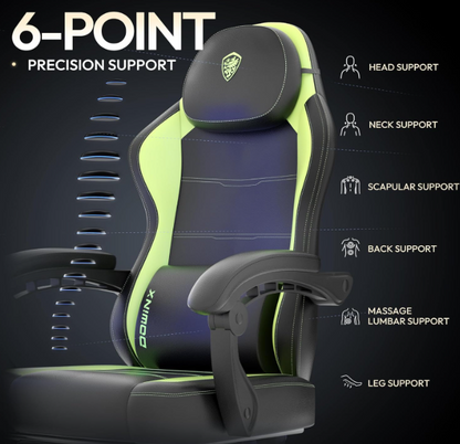 Gamingstoel – Bureaustoel – Desk Chair – Zitzak – Game Chair – Ergonomisch Design – Draagkracht 136 kg – Voetensteun – Groen