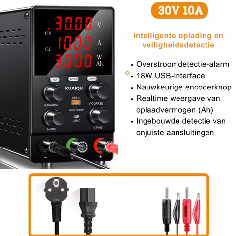 Lab Voeding - DC Bench Voeding - Regelbare Voeding - Voeding - - Functie Generator - 30V - 10A - 220V - Voeding Spanningsregelaar - met Intelligente Oplaad Modus - Zwart