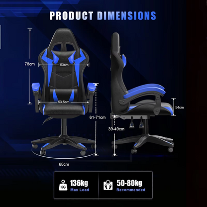 Gaming Stoel met LED Verlichting – Ergonomische Gamestoel met Hoge Rugleuning en Hoofdsteun – Verstelbare Bureaustoel voor Gamers – Comfortabele Computerstoel – Zwart met Blauw Design