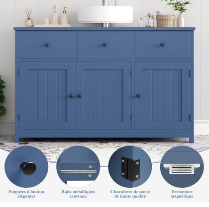 Badkamerkast – Badkamermeubel – Wastafelonderkast – Opbergkast – Vrijstaande Kast – Vochtbestendig Hout – 68,5 cm Hoog – 2 Deuren en 2 Lades - Blauw