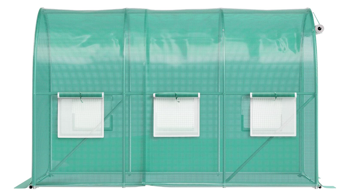 Kweekkas Tunnel – Tuinkas – Foliekas – Plantentunnel – Broeikas – 609,6x304,8x213,36 cm – Gegalvaniseerd Stalen Frame – 12 Oprolbare Ramen & 2 Ritsdeuren – Groen Netdoek