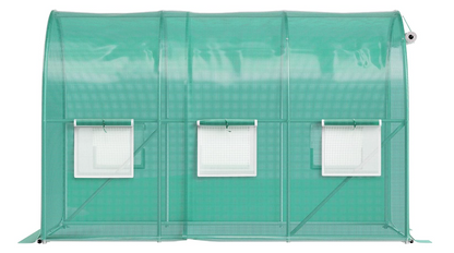 Kweekkas Tunnel – Tuinkas – Foliekas – Plantentunnel – Broeikas – 609,6x304,8x213,36 cm – Gegalvaniseerd Stalen Frame – 12 Oprolbare Ramen & 2 Ritsdeuren – Groen Netdoek