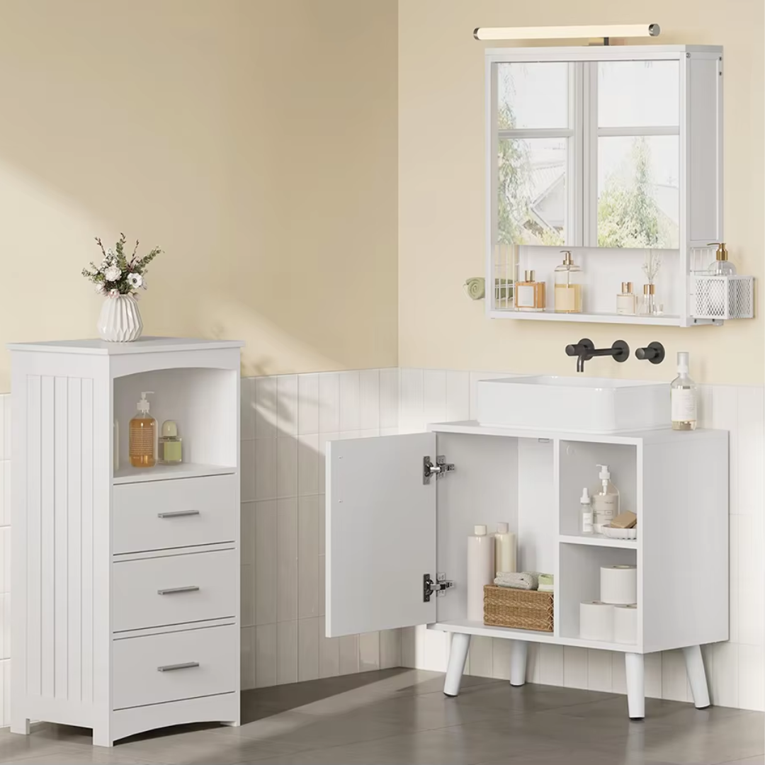 Wastafelmeubel 60x30x60,5 cm – Badkamerkast Onder Wastafel met Uitsparing – Wastafel Onderkast – Ruimtebesparend & Modern Design - Witte