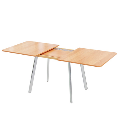 Uitschuifbare Eettafel - Naturel kleur - Zilver verchroomde poten - 140 cm x 80 cm - uitschuifbaar tot 180 cm - sterke legering steunen - geschikt voor 4-6 personen