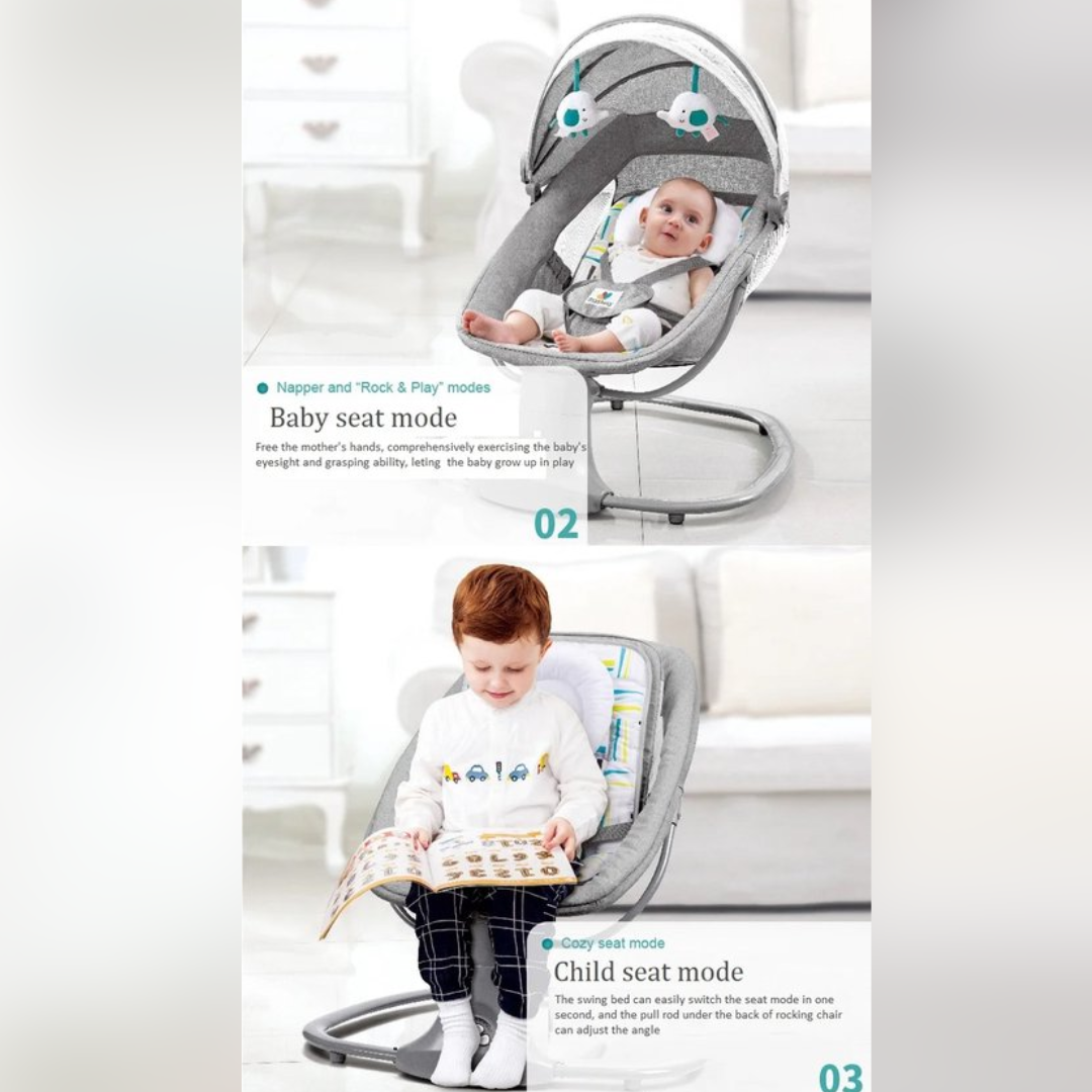 Elektrische Wipstoel Baby - Schommelstoel - Schommelwieg met Muziek en Bluetooth - 67x76x81cm - Comfortabele Elektrische Baby Swing - Grijs
