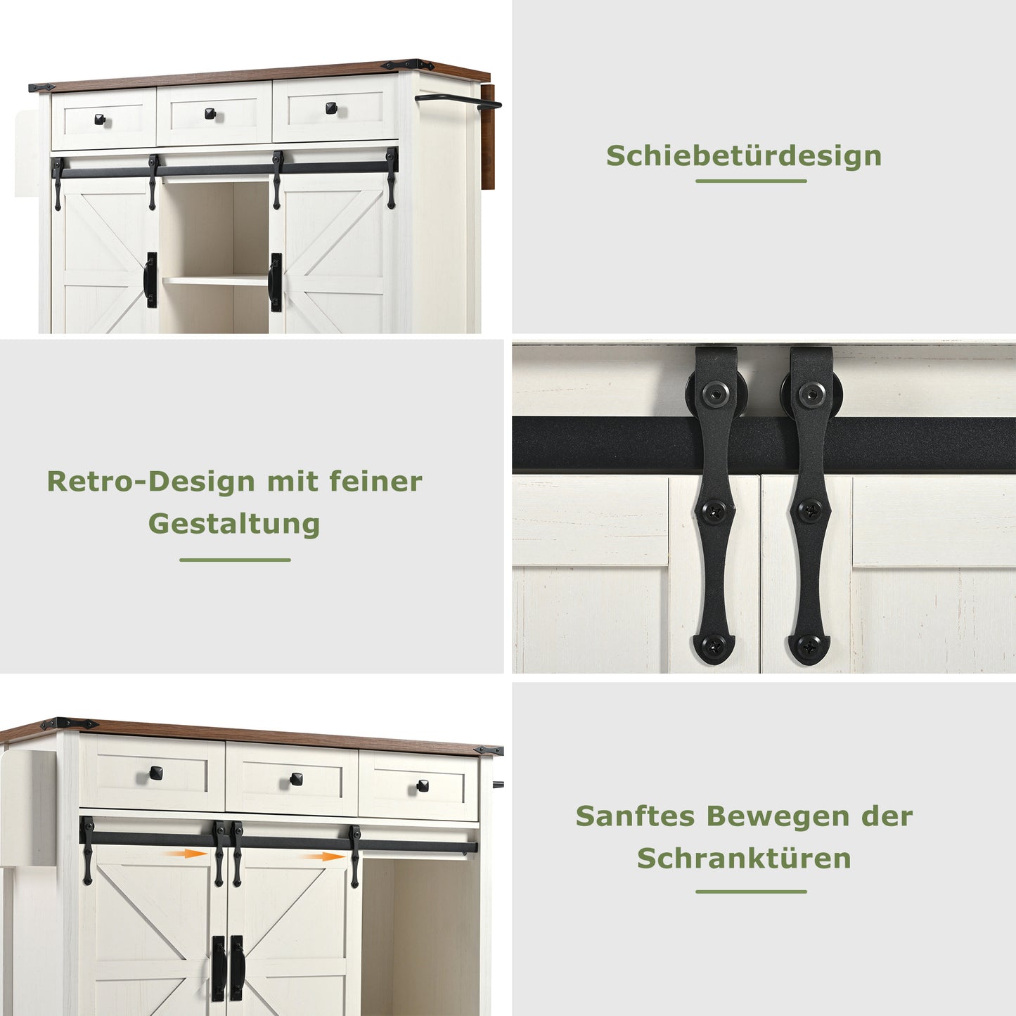 Keukenwagen – Keukentrolley – Serveerwagen – Keukenmeubel – Werkbank – Uitschuifbaar Werkblad 140 cm – Stevig MDF en Metaal – Wielen met Remmen